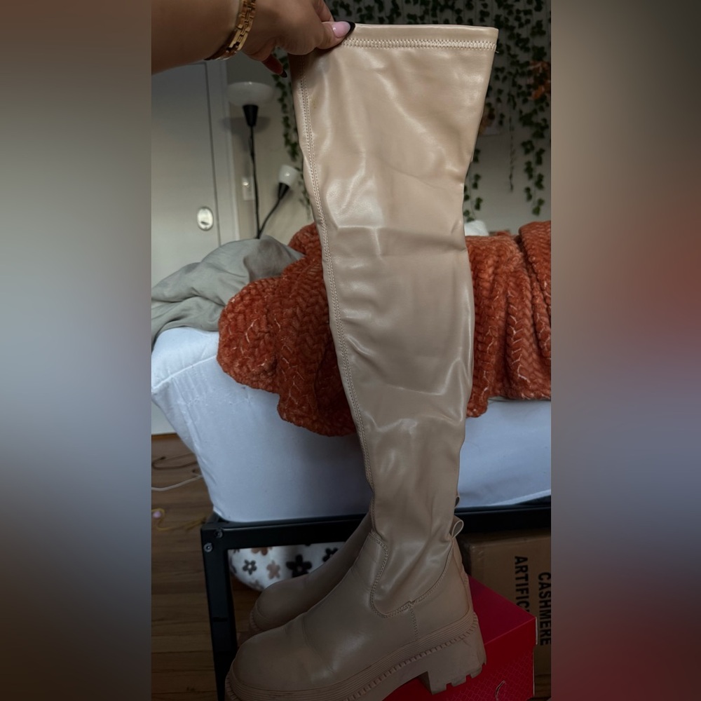 Beige Over-the-Knee Boots